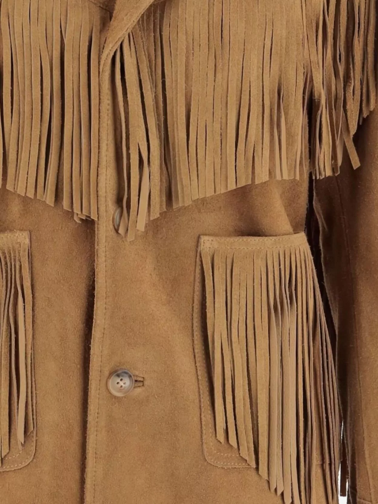 Ralph Lauren Fringed Leather Coat Notched Lapels