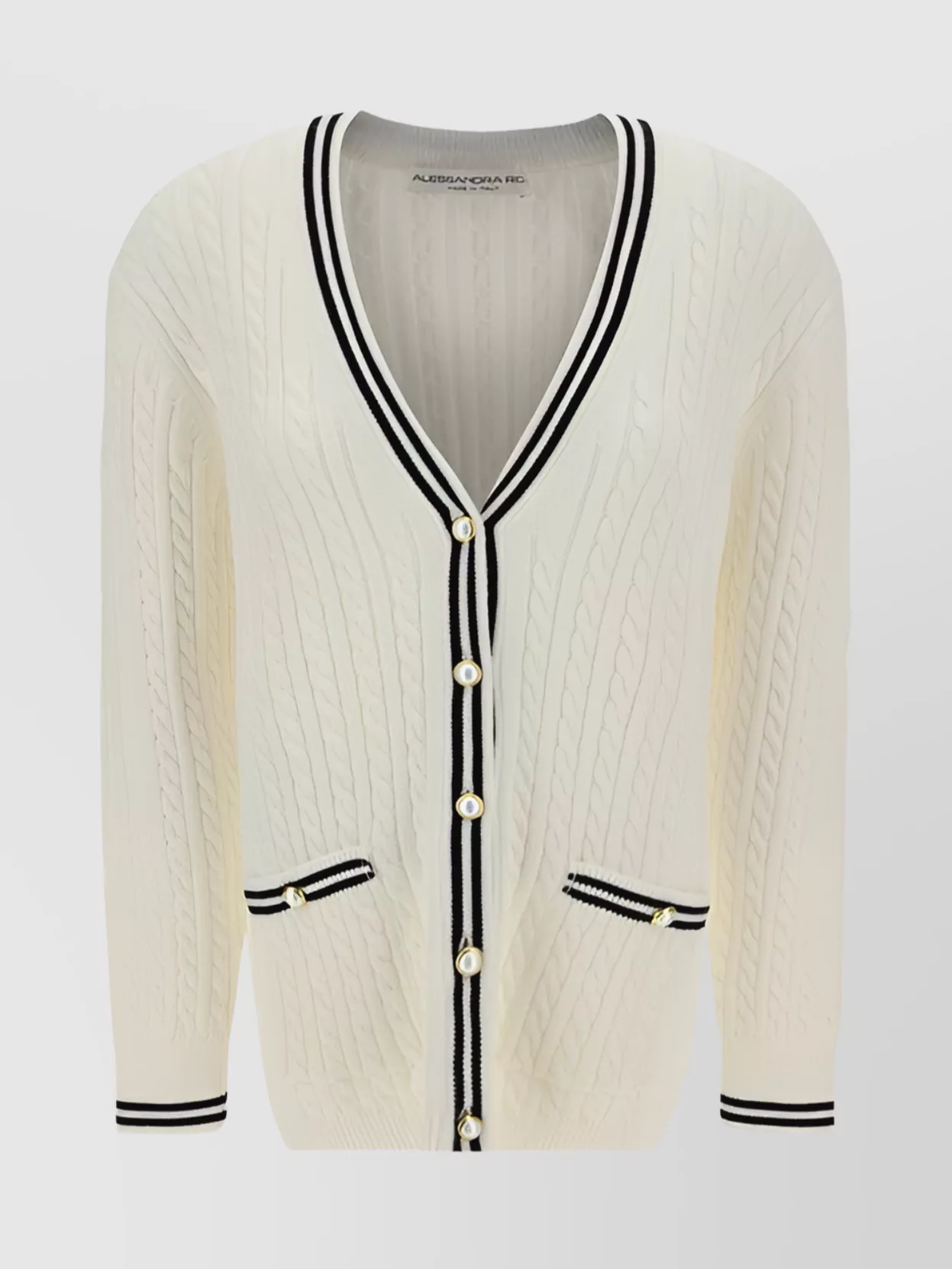 Shop Alessandra Rich Cable Knit Cotton Cardigan With Pearl Buttons