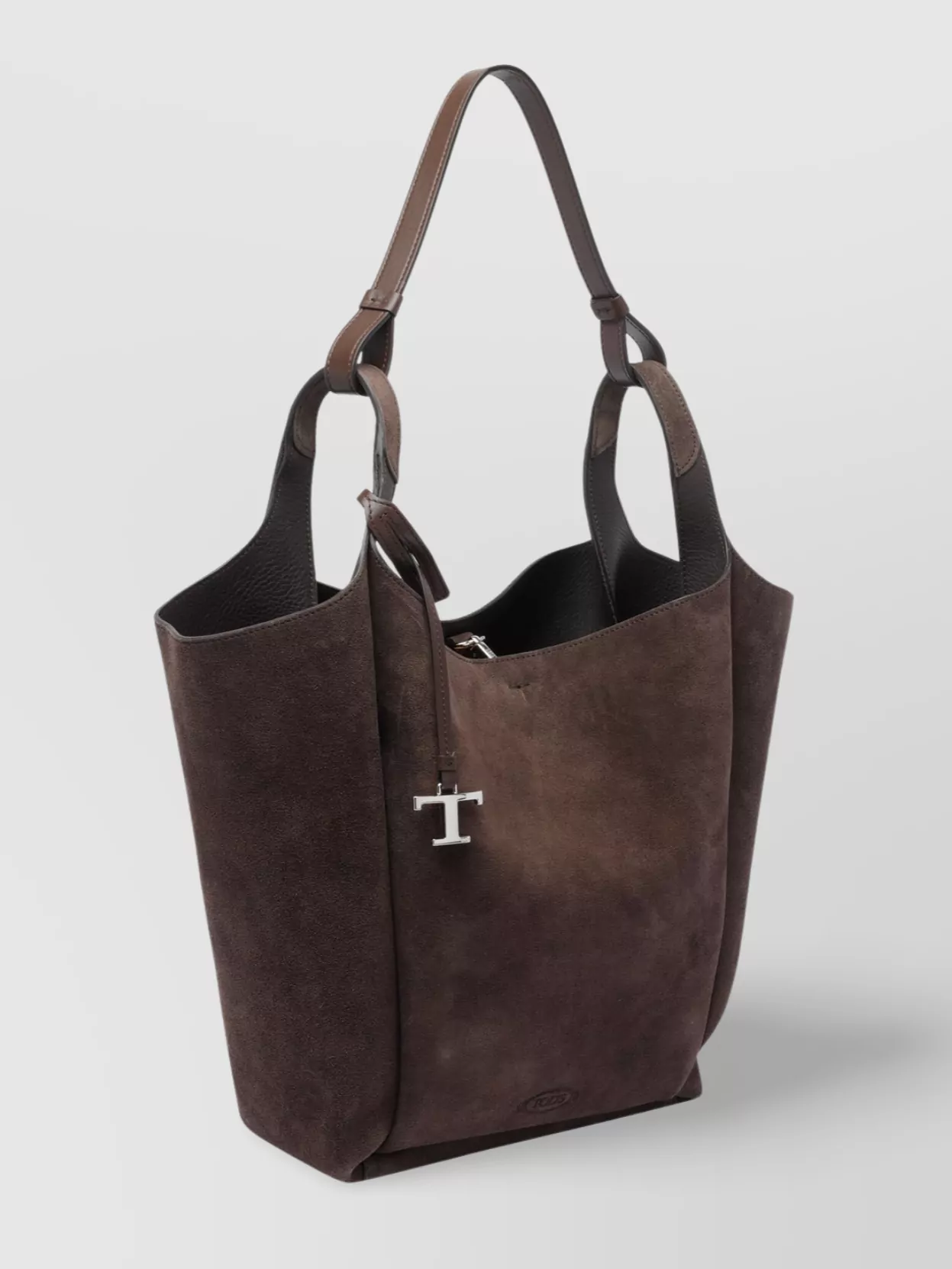 Tod's Suede Leather Bucket Bag With Metal Charm