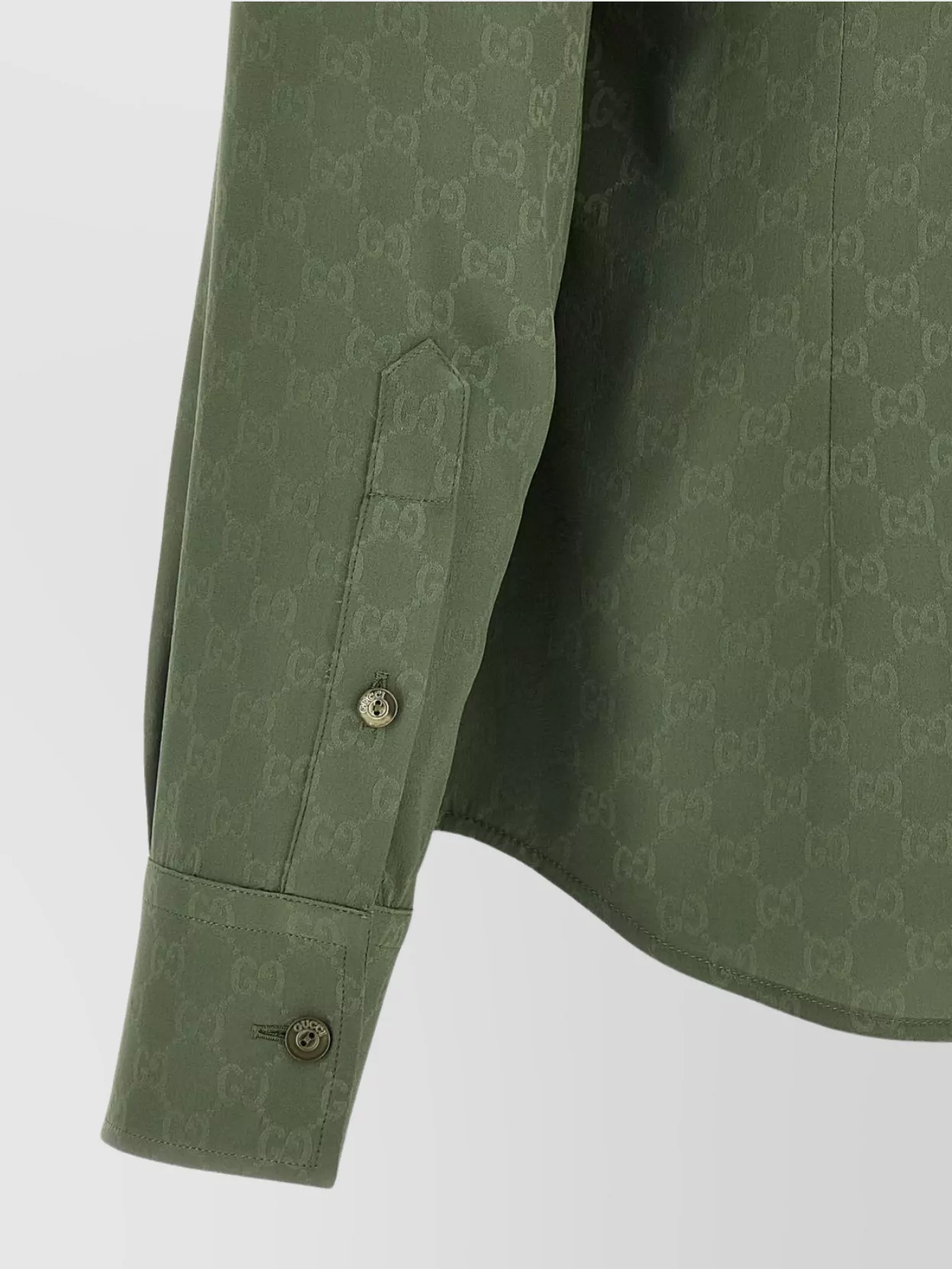 Gucci Monogram Pattern Long Sleeve Silk Top In Green