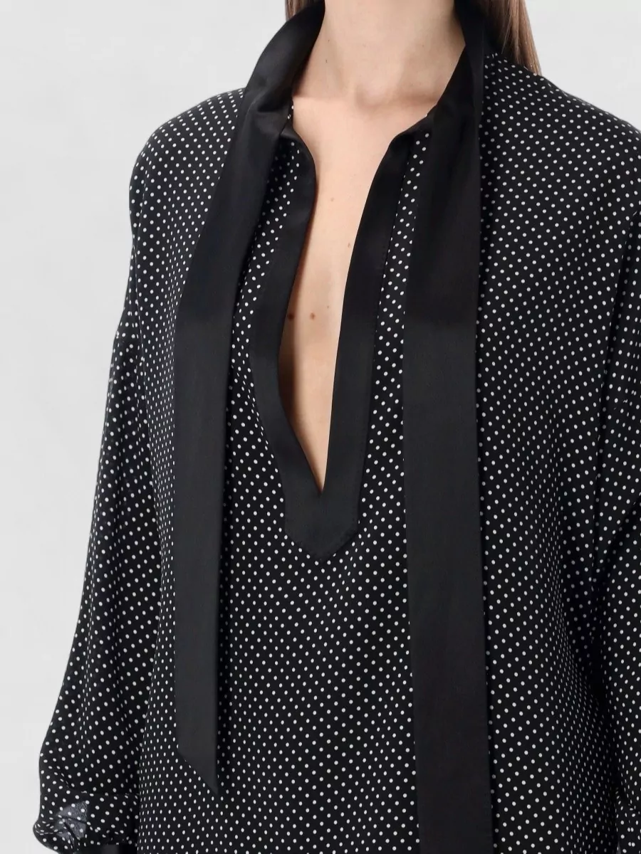 Tom Ford Silk Polka Dot Scarf Collar Shirt
