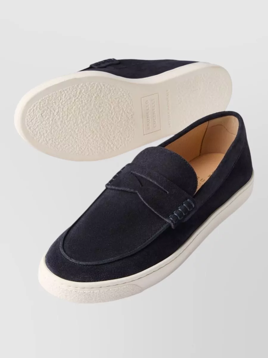 Brunello Cucinelli Suede Loafers Penny Strap Round Toe