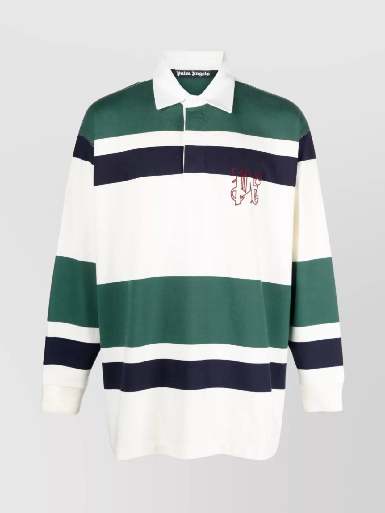 Shop Palm Angels Striped Long Sleeve Polo In White
