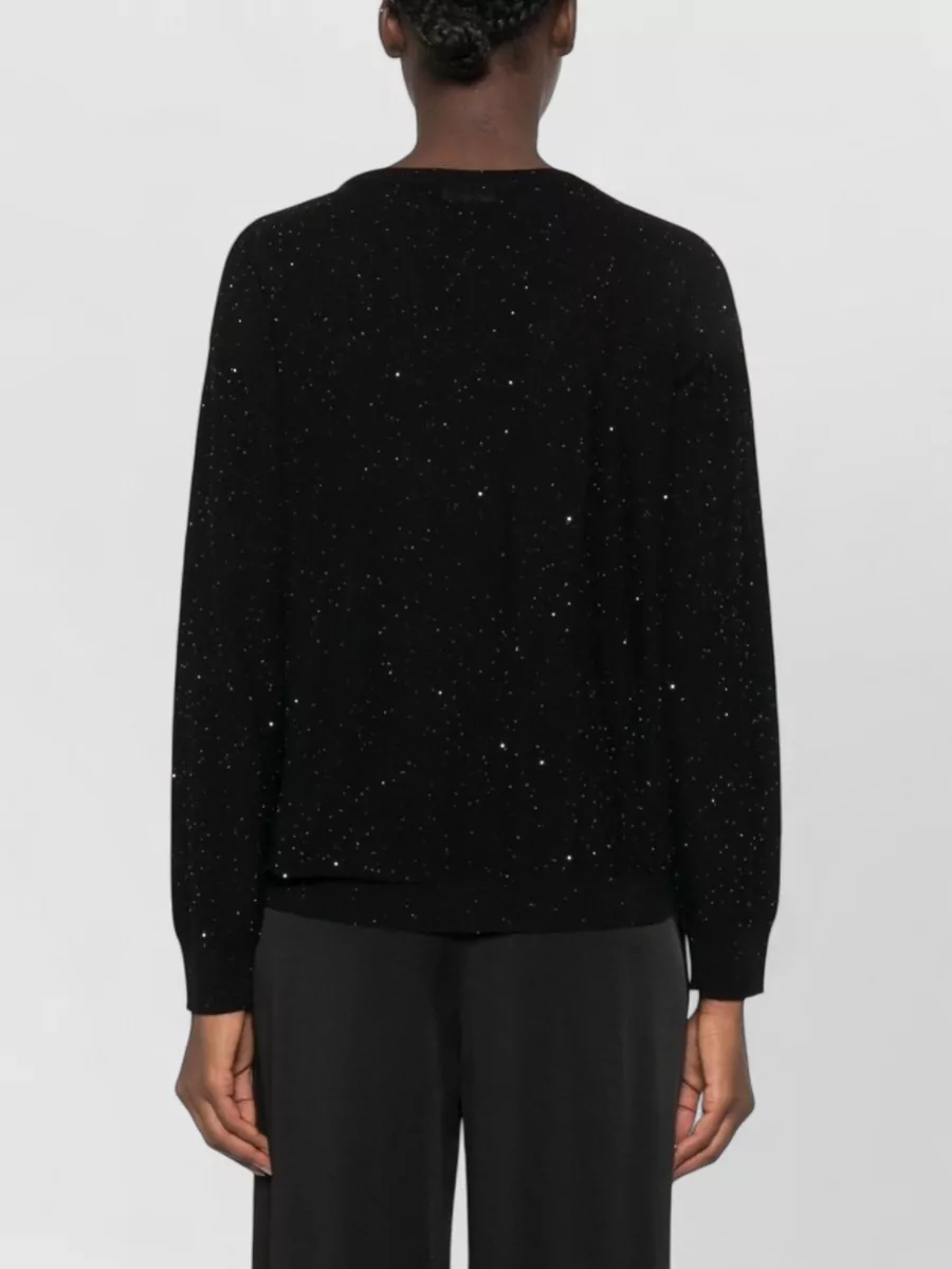 Fabiana Filippi Wool Sequin-Embellished Ribbed-Cuff Crew-Neck Sweater