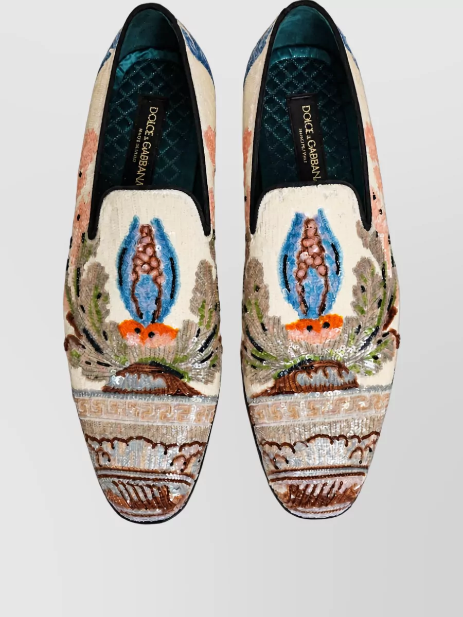 Dolce&Gabbana Leather Sequin Embroidered Loafers