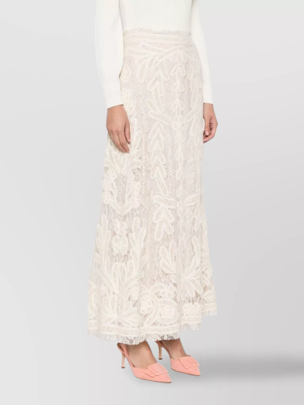 Parosh Lace Floral Midi Skirt