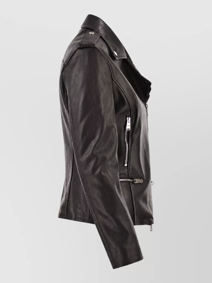 Dondup Lamb Leather Asymmetric Biker Jacket