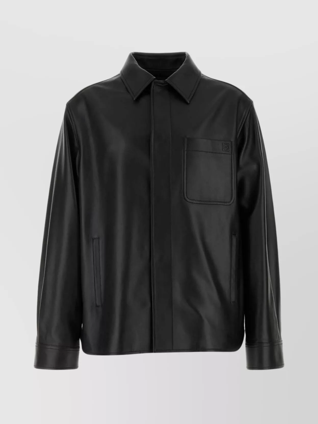 Loewe Wool Shirt With Collar And Front Pocket In Black
