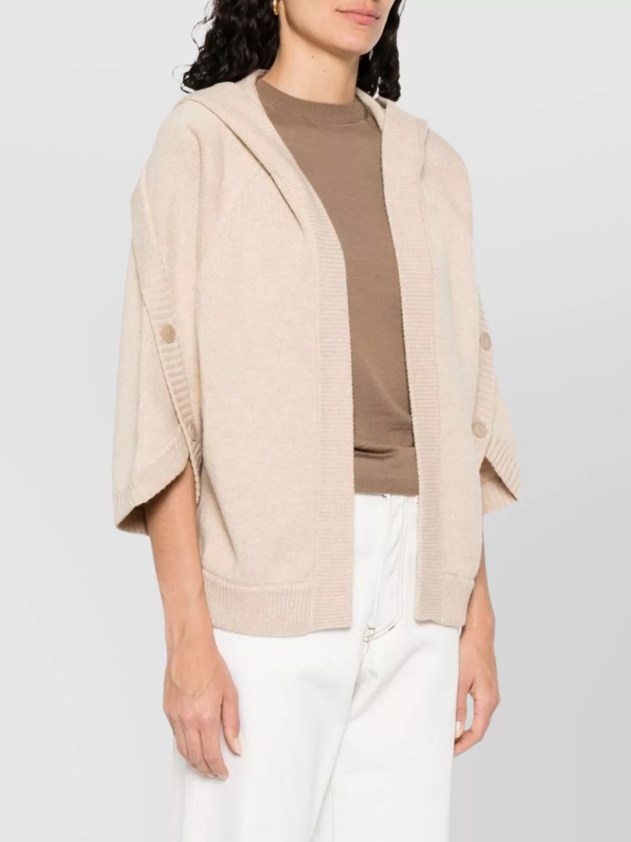 Max Mara Buttoned Drop Shoulder Hooded Ribbed Jacket