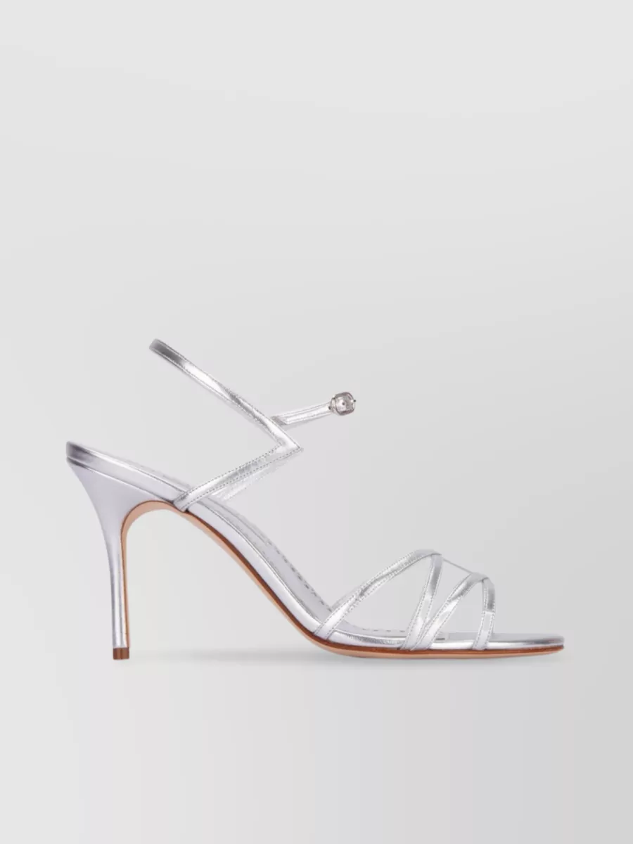 Manolo Blahnik Solisa Metallic Ankle-strap Sandals In Grey