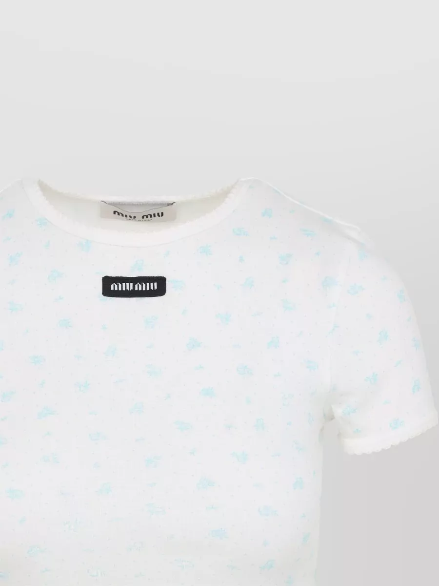 Miu Miu Round Neck Fitted Top With Short Sleeves