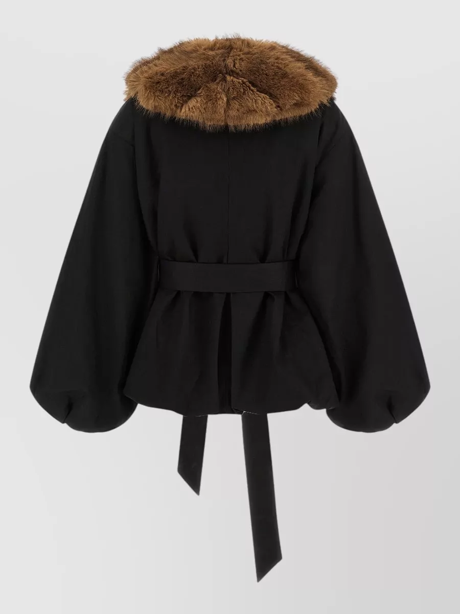 Rotate Birger Christensen Belted Faux Fur Collar Coat