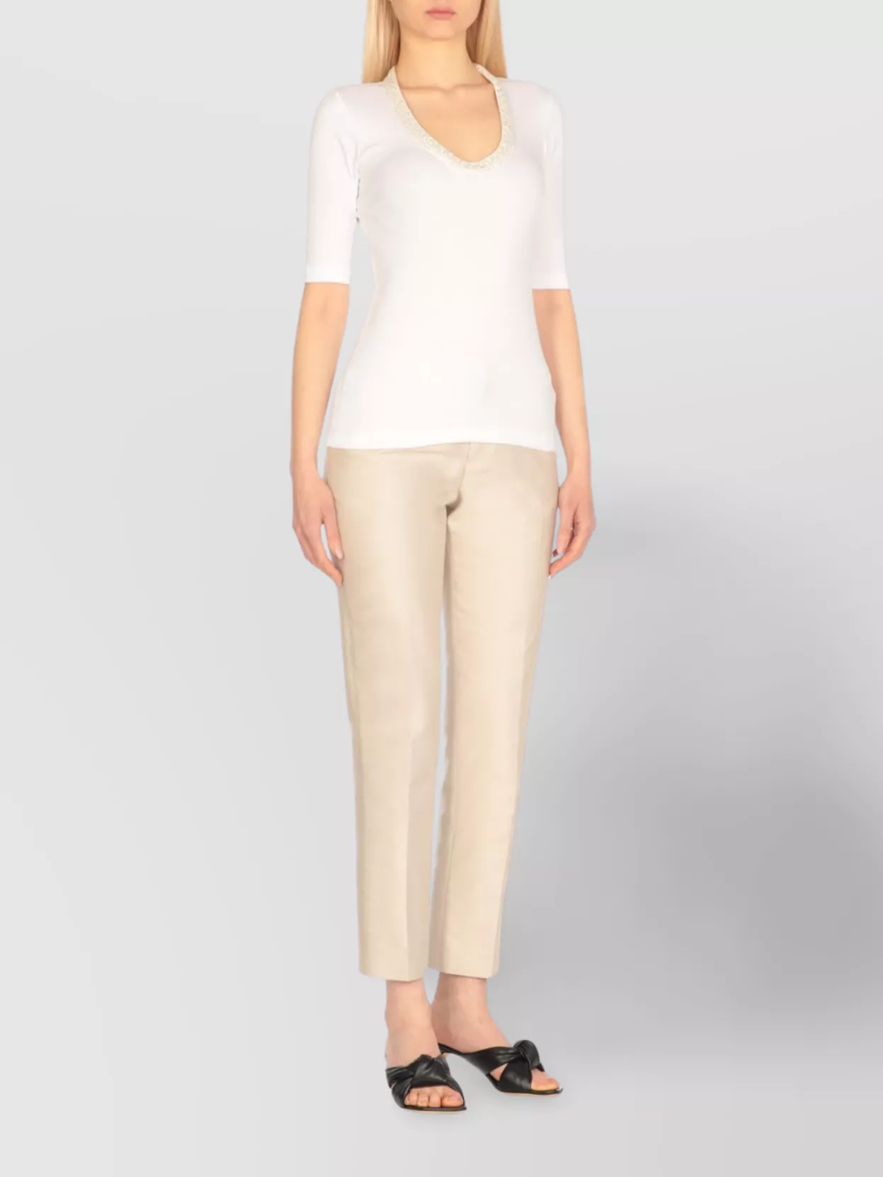 Fabiana Filippi Short Sleeves Cotton T-Shirt Paillettes