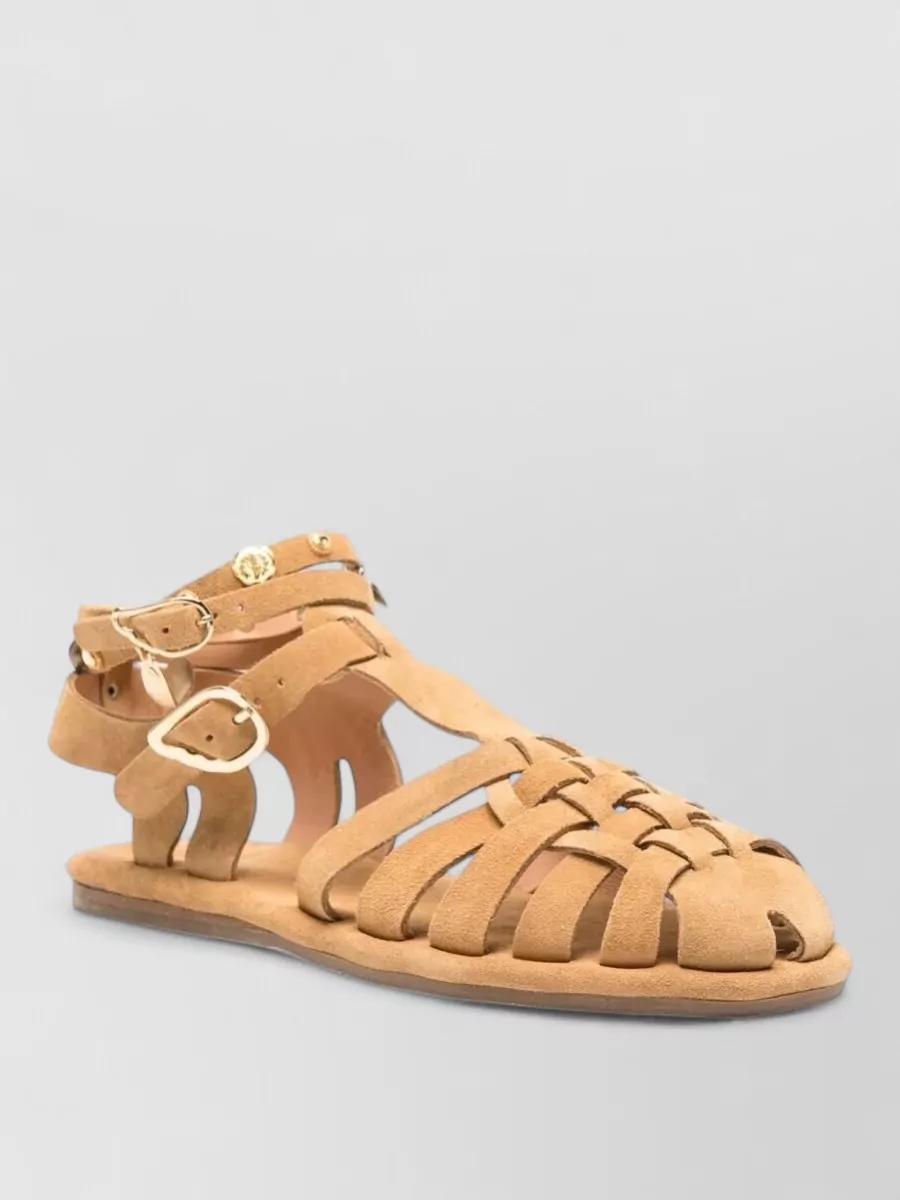Ancient Greek Sandals Suede Leather Flat Sandals