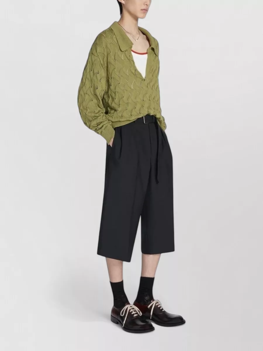 Dries Van Noten Wool Mohair Belted Wide-Leg Trousers