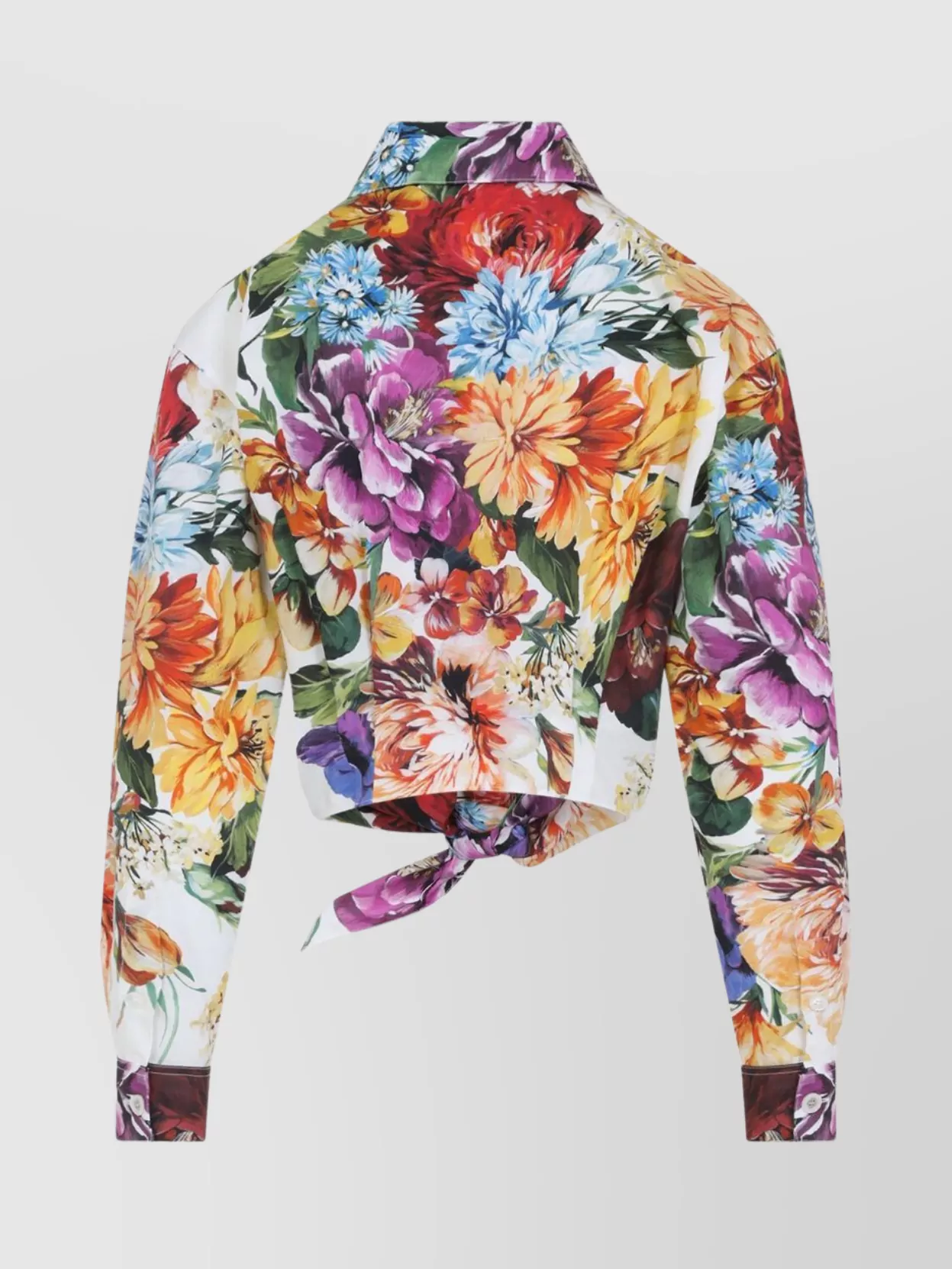 Dolce & Gabbana Multicolor Cropped Shirt With Tie Closure On The Front And All-over Floral Print In Cotton Woman