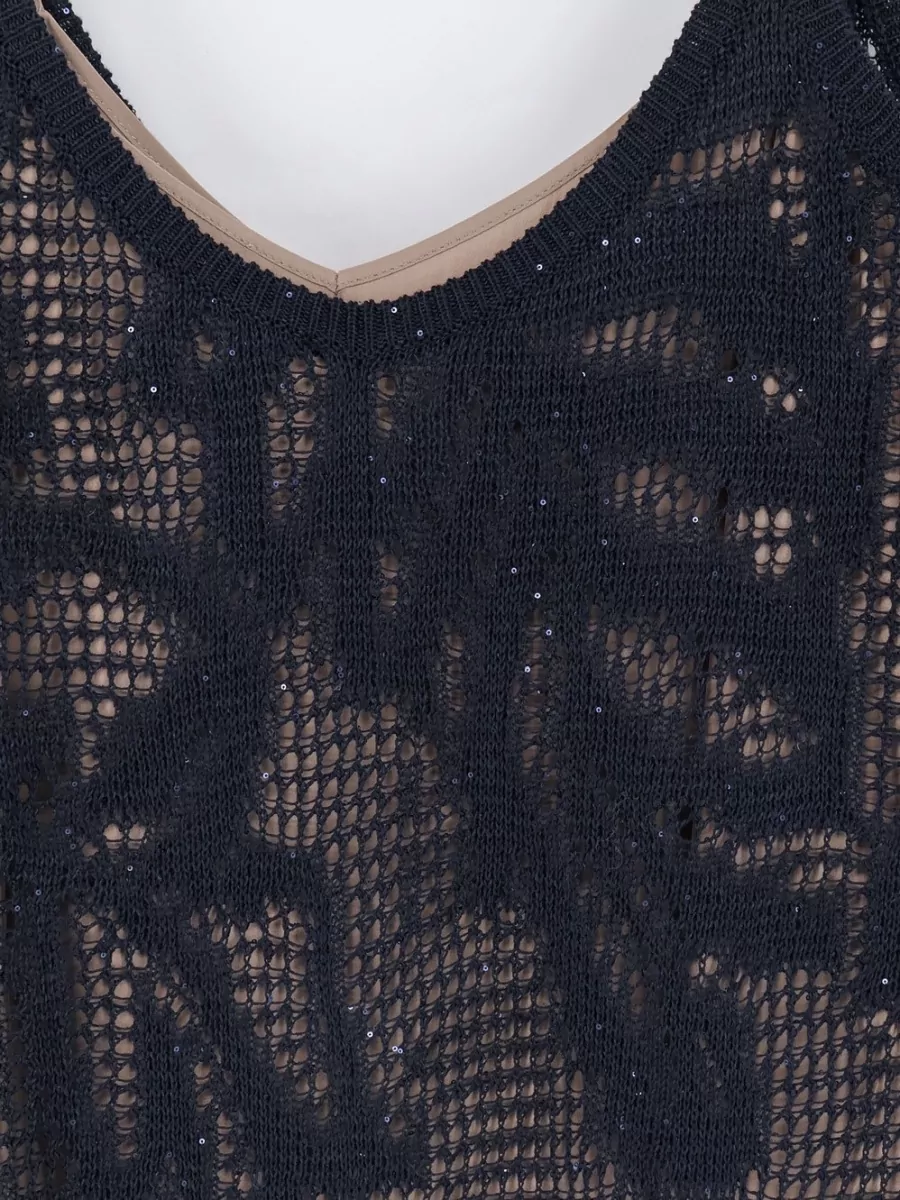 Brunello Cucinelli Linen Sleeveless Sequin Midi Dress