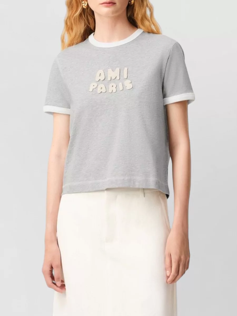 Ami Paris Cotton Logo-Trim Short-Sleeve T-Shirt