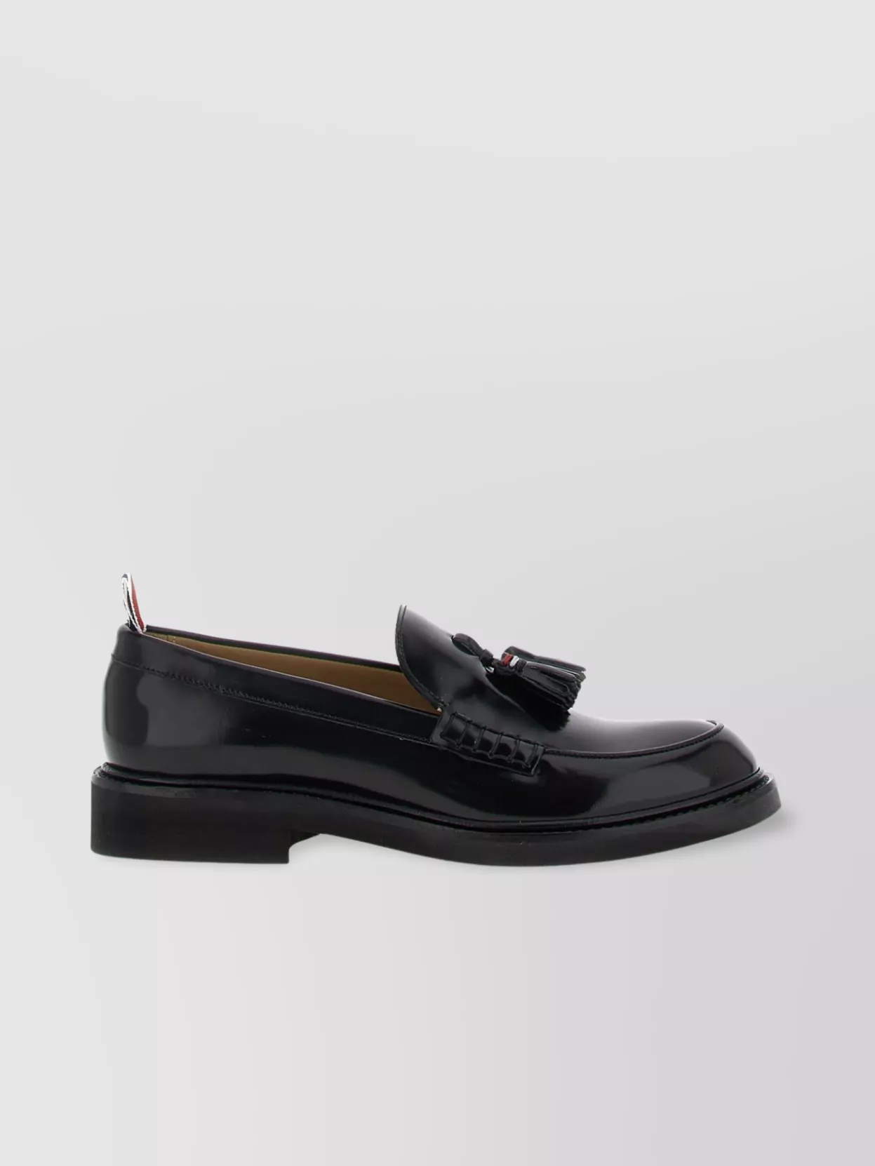 Thom Browne Shiny Round Toe Loafers With Tassel Detail In Black