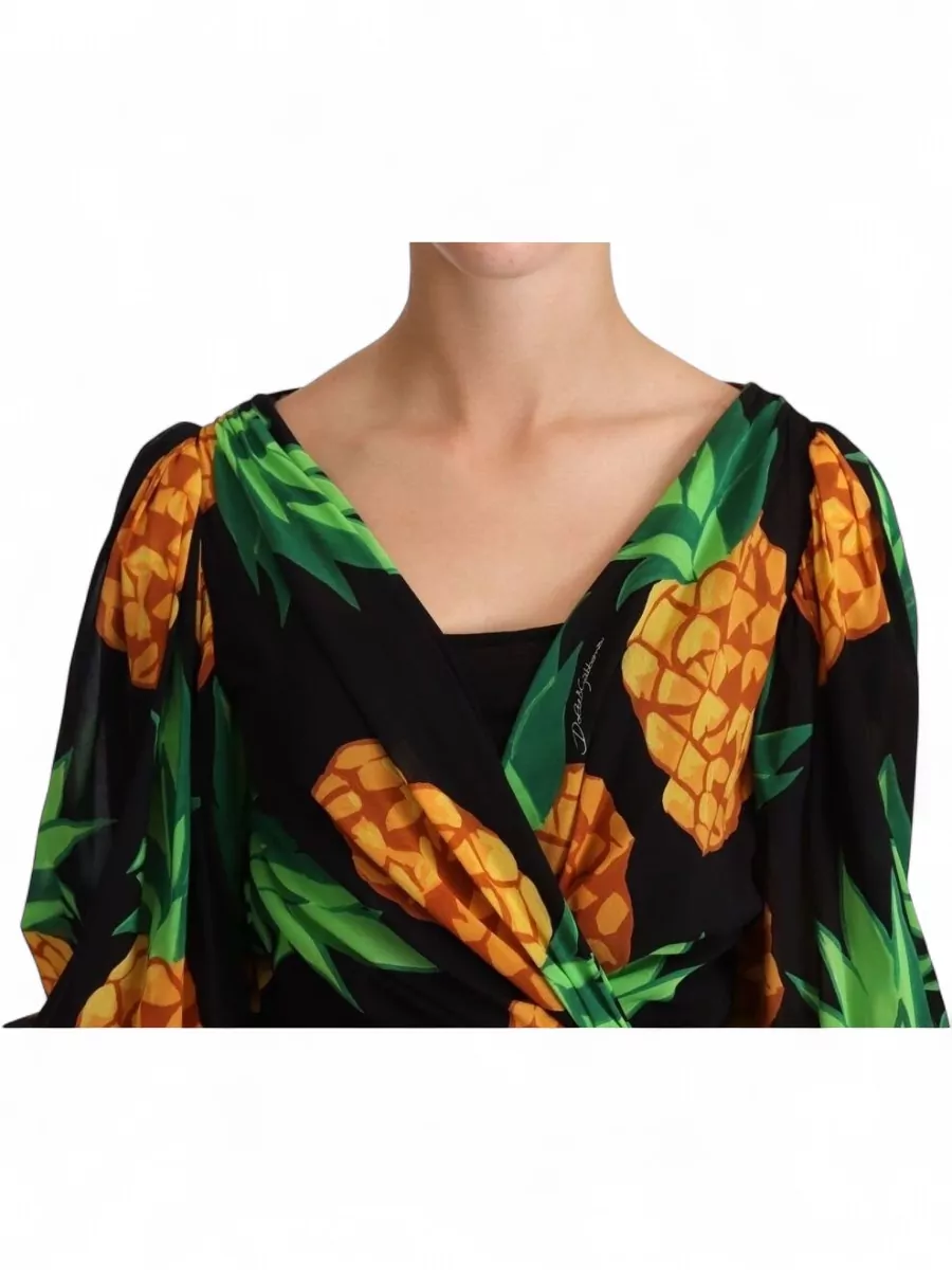 Dolce&Gabbana Silk Pineapple-Print Wrap Mini Dress