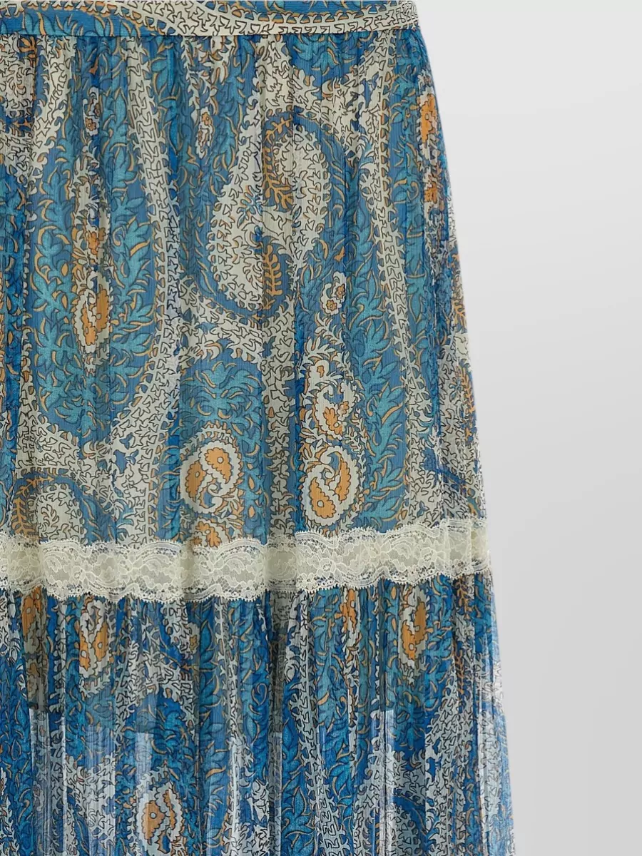 Etro Lace Trim Paisley Tiered Sheer Skirt