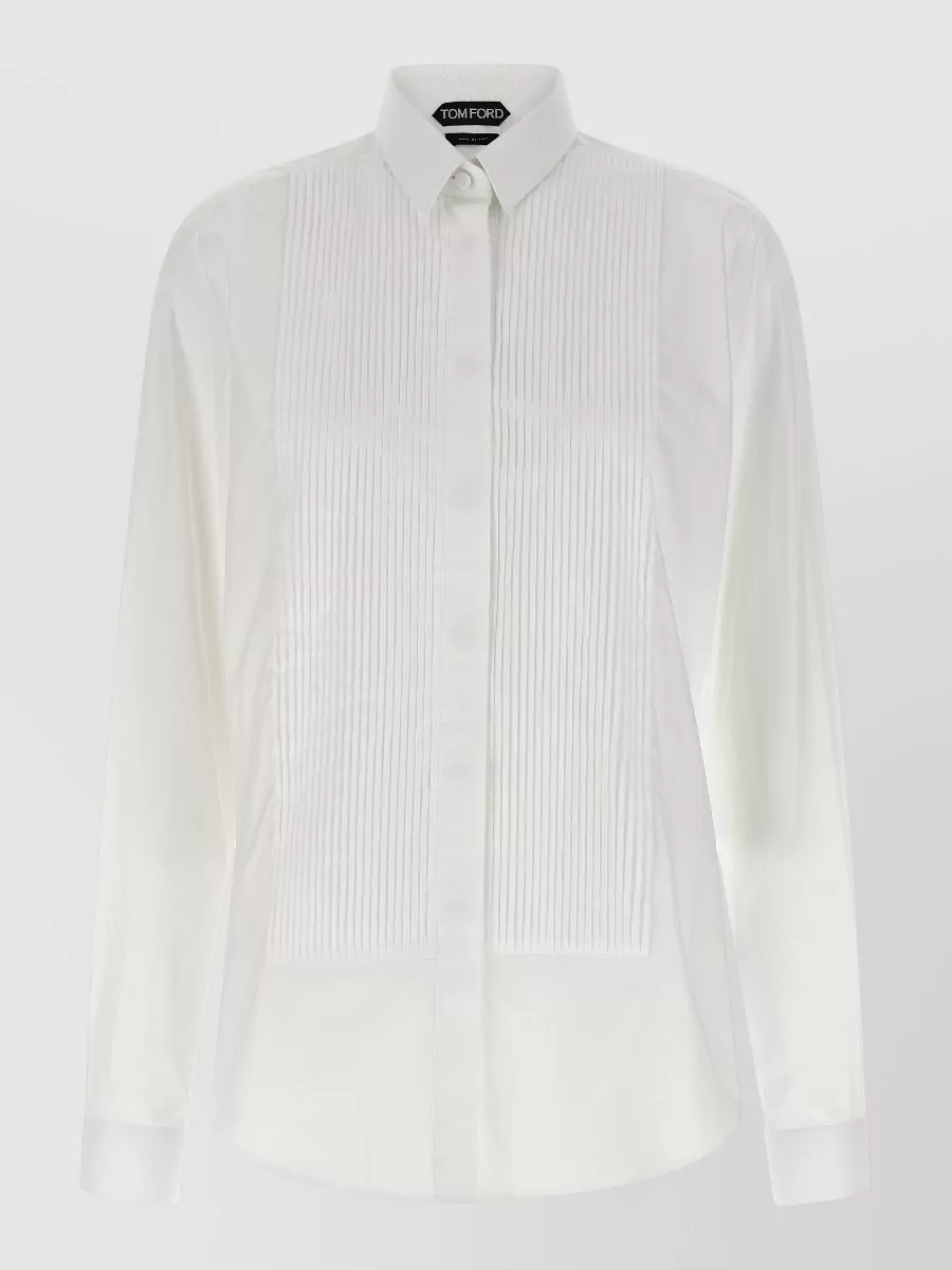 Tom Ford Pleated Front Shirt Point Collar Cuffs In White
