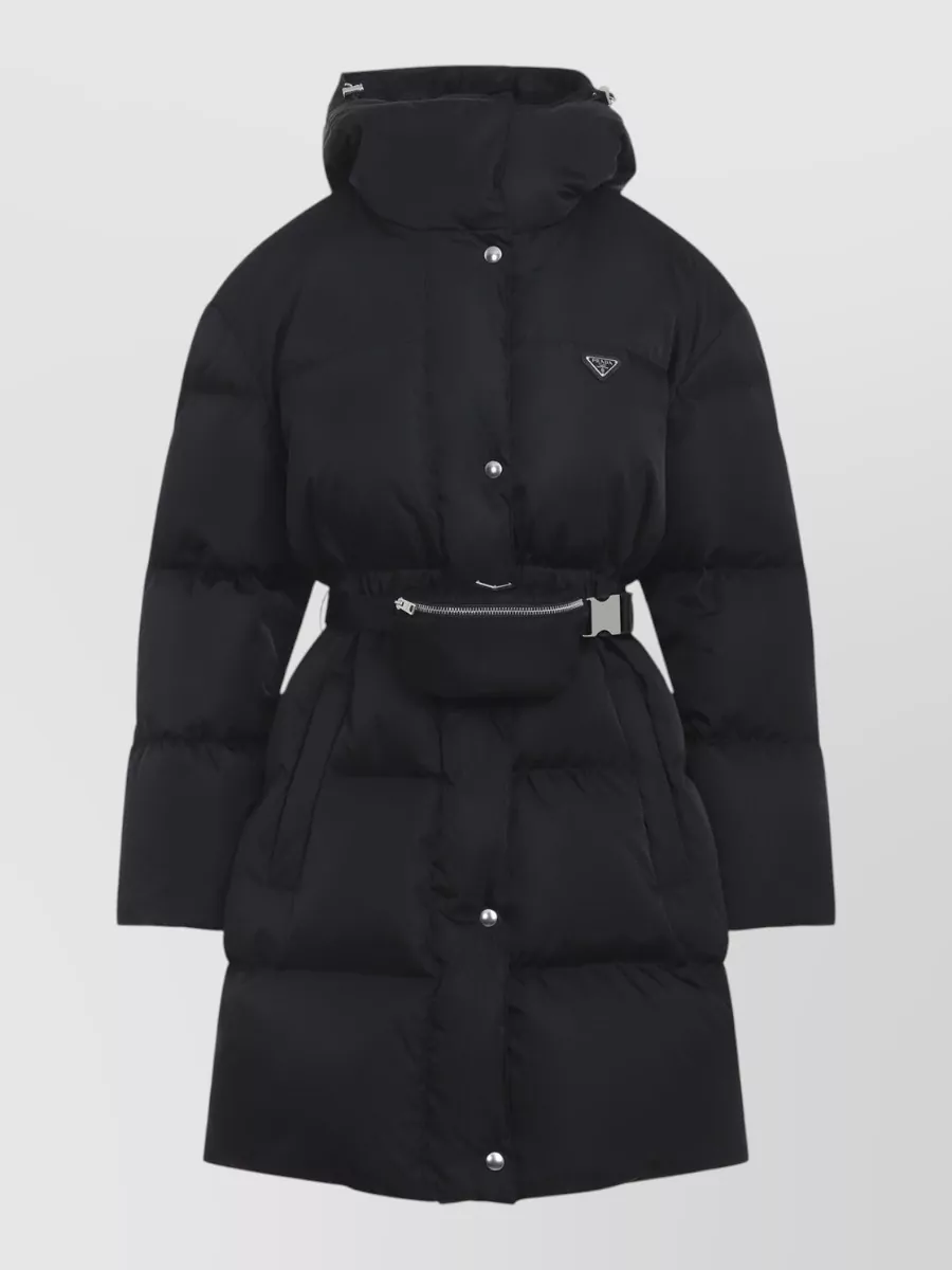 Prada down belted longline puffer jacket