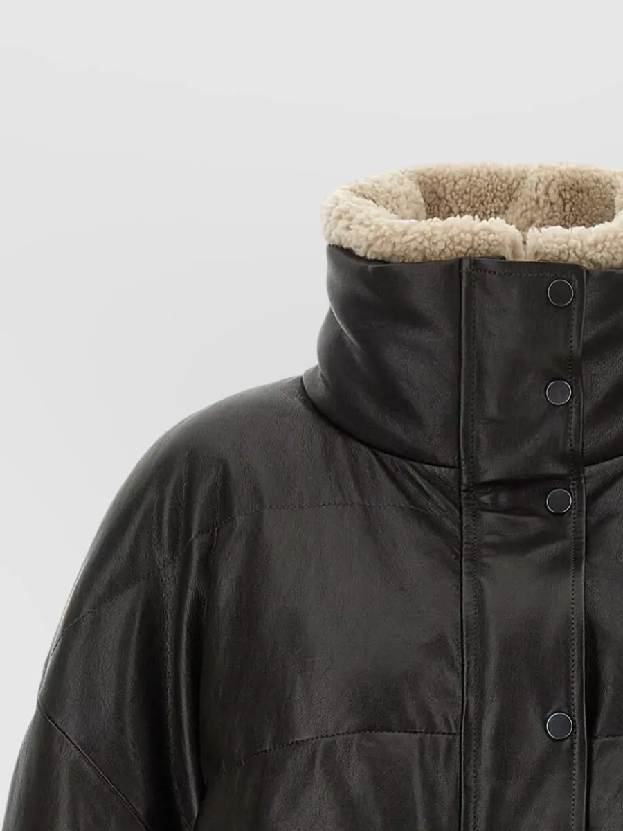 Brunello Cucinelli Leather Quilted Cropped Puffer Jacket