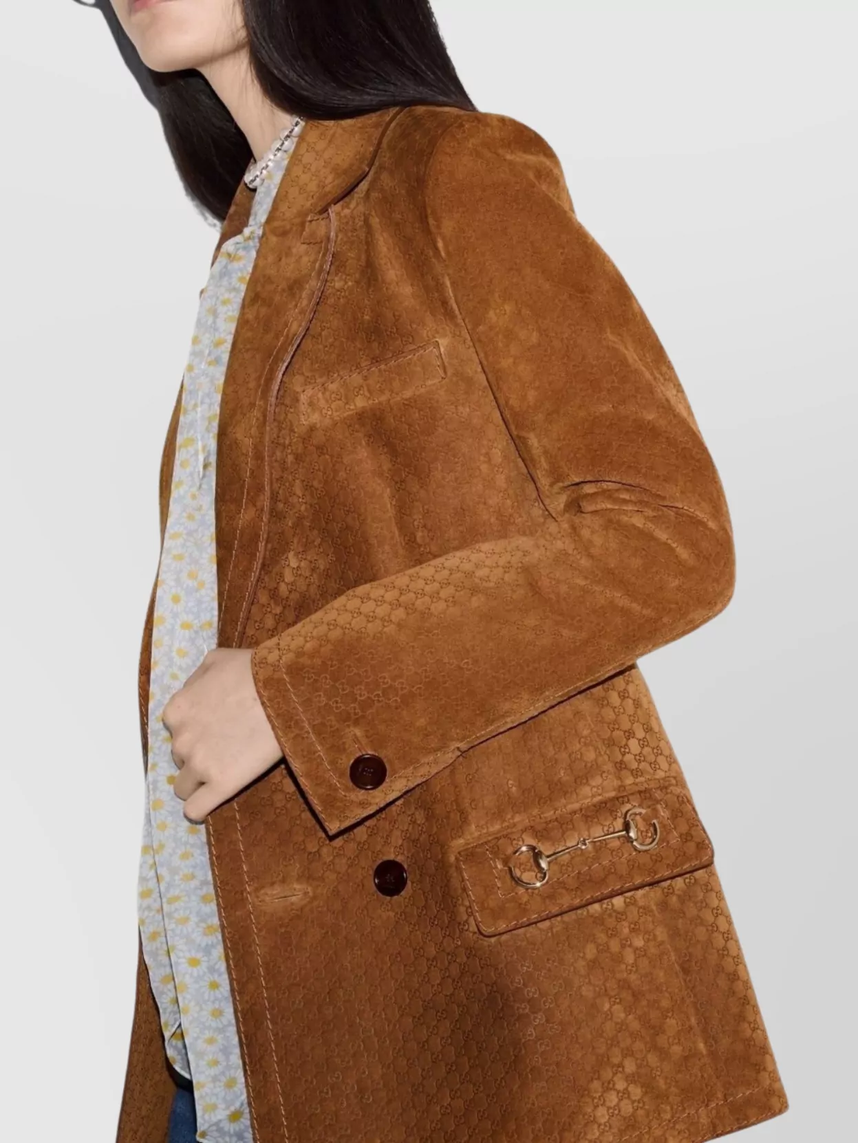Gucci Women Leather Double-breasted Blazer