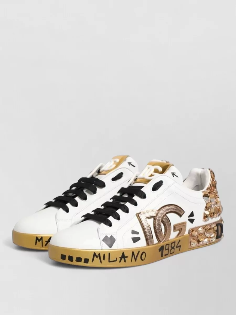 Dolce&Gabbana Leather Crystal-Embellished Low-Top Sneakers