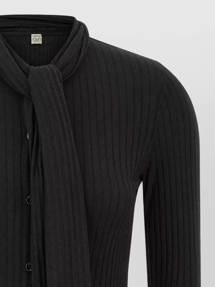 Totême Ribbed Lavallière Neck Cardigan