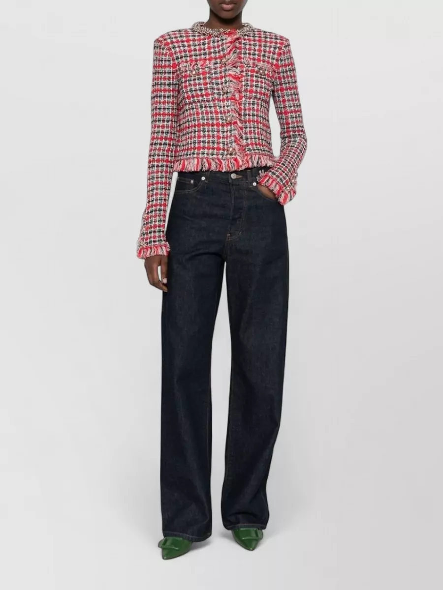 Self-Portrait bouclé checked cropped jacket