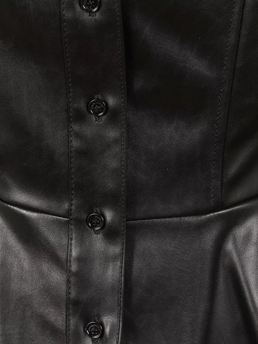 Elisabetta Franchi Faux Leather Peplum Asymmetric Long-Sleeve Shirt Jacket