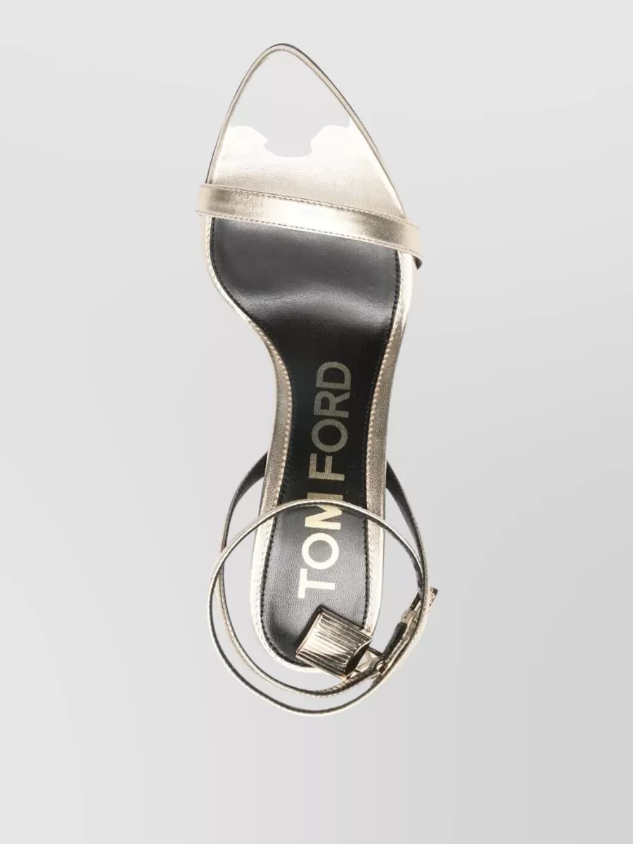 Tom Ford Ankle Strap Padlock Mid Heel Sandals