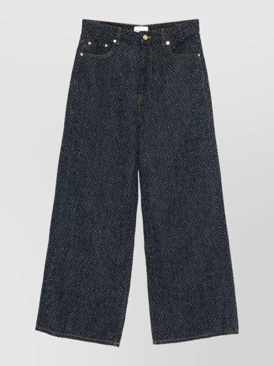 Ganni High Waist Denim Trousers Wide Leg In Gray