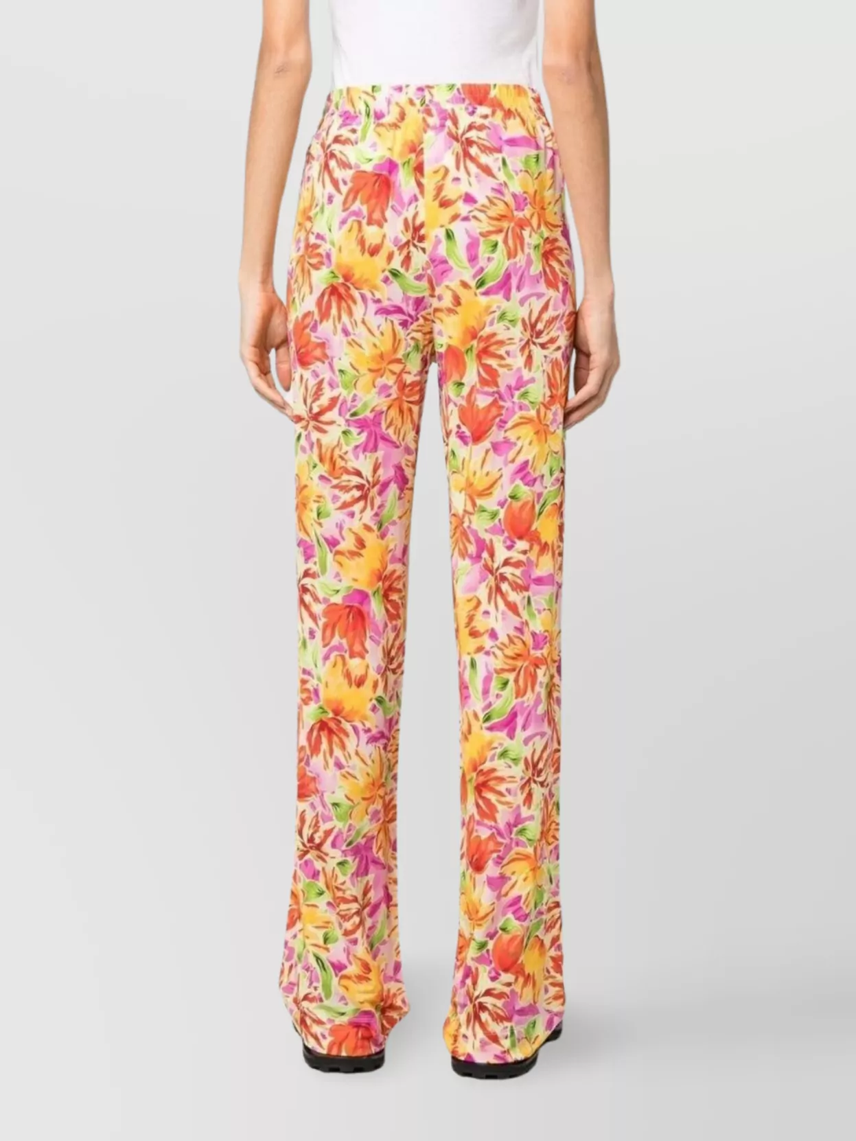 Dries Van Noten Floral Wide Leg Trousers With Elastic Waistband