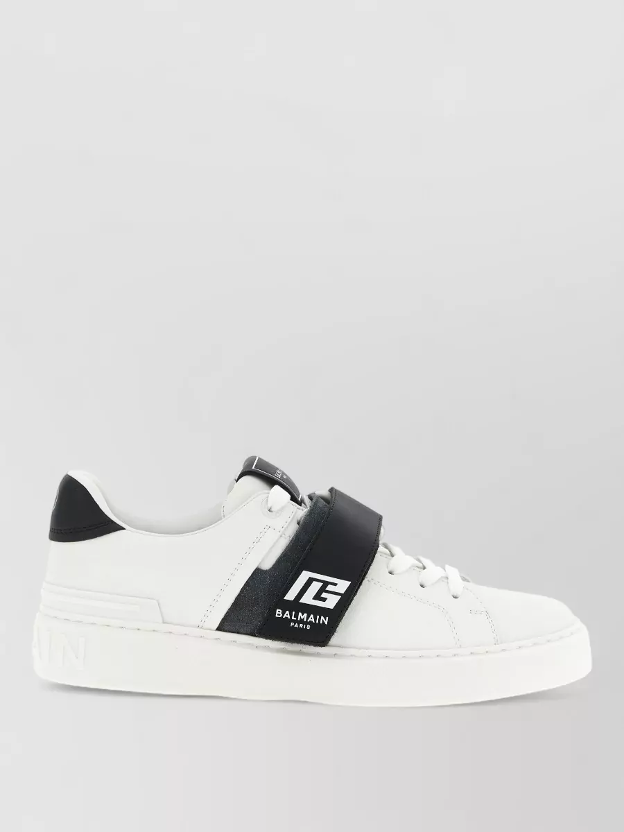 Balmain Court Sneakers Contrast Strap Round Toe