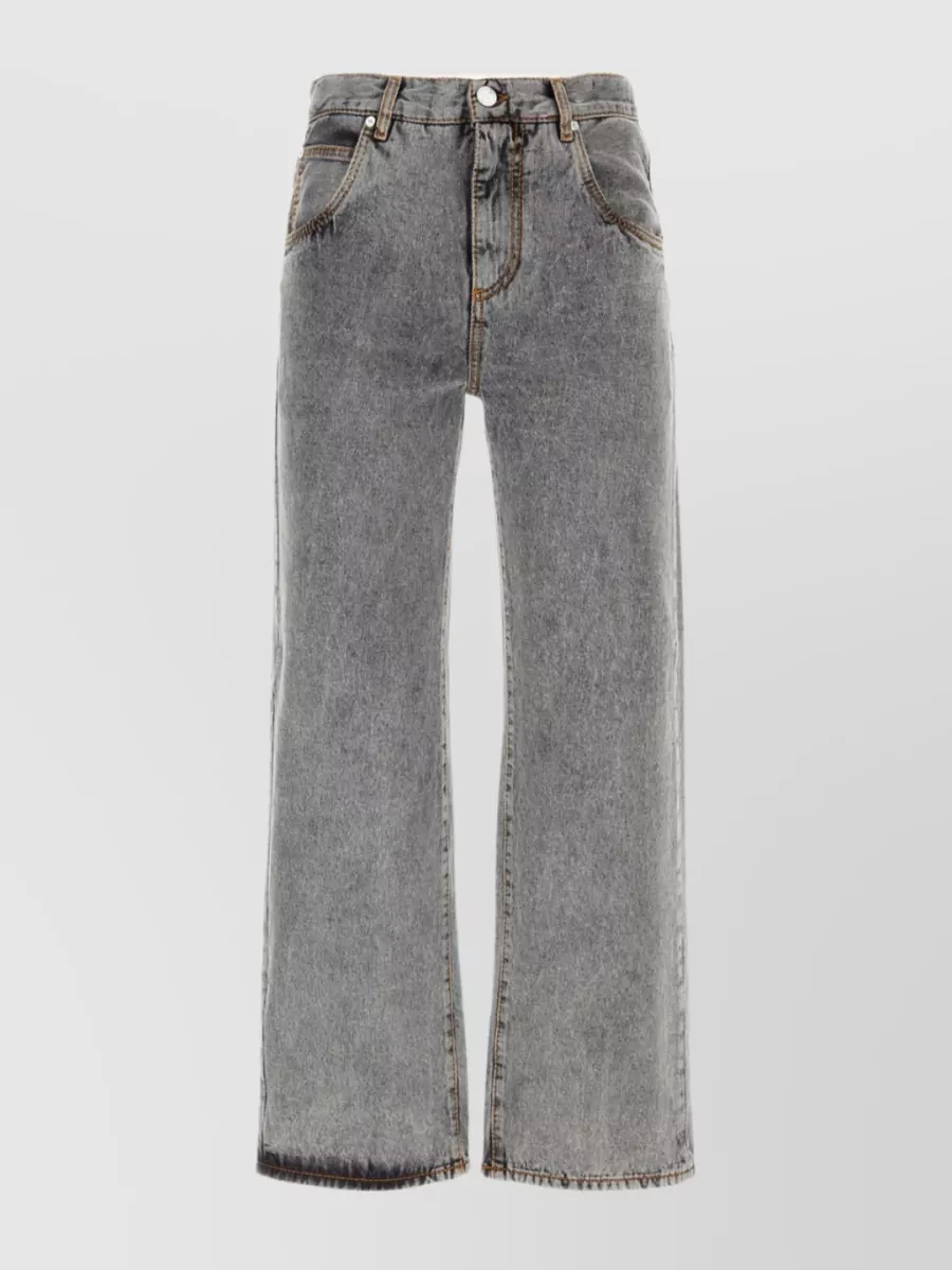 Shop Etro Wide-leg Stonewashed Denim Trousers In Grey