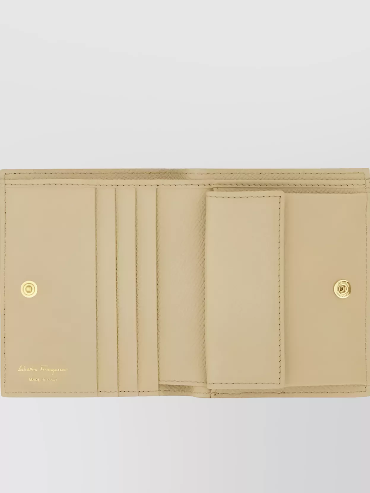 Ferragamo Compact Wallet With Golden Finish Gancini In Neutrals