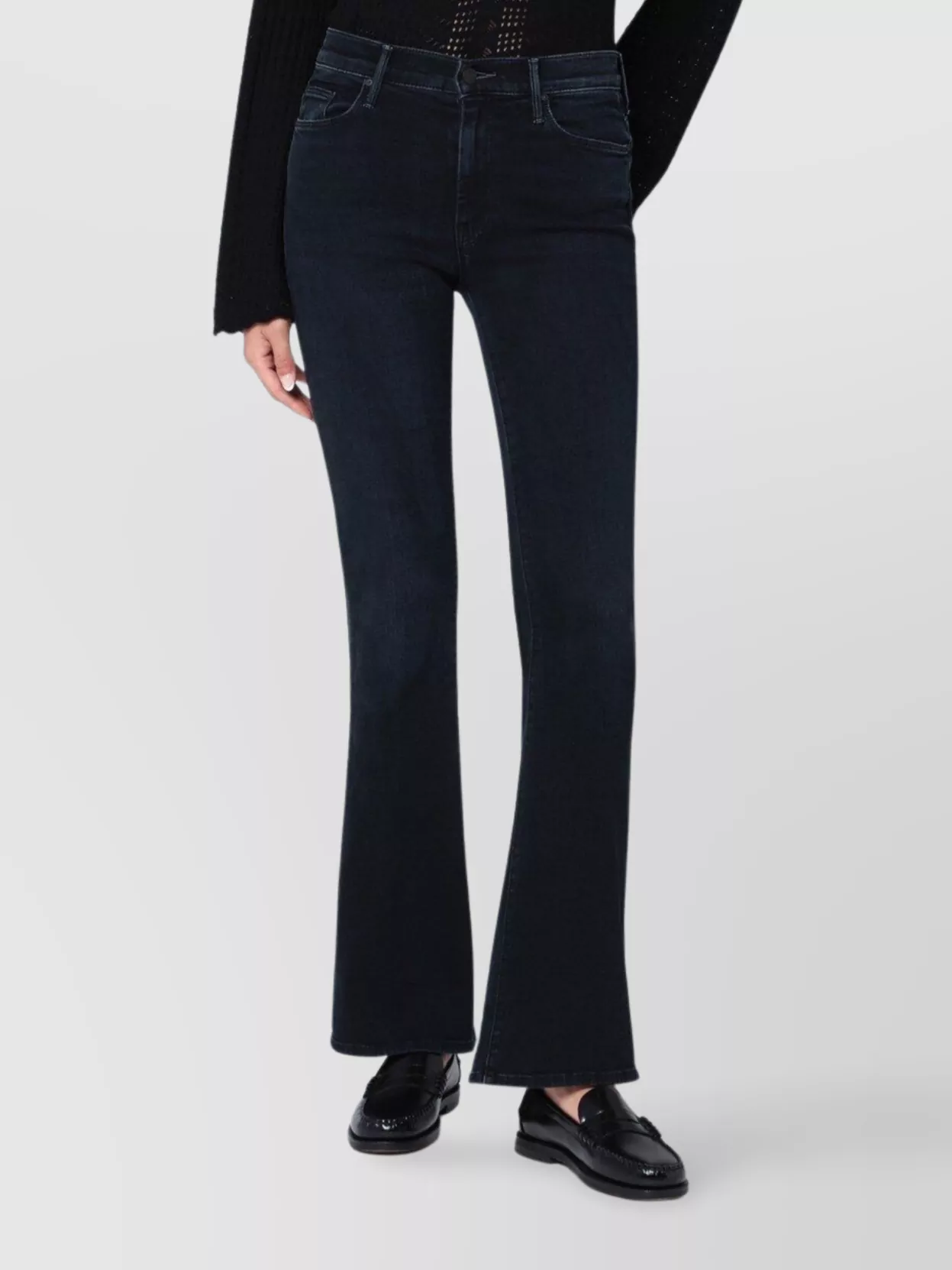 Mother Cropped Jeans Flared Design Belt Loops In Black