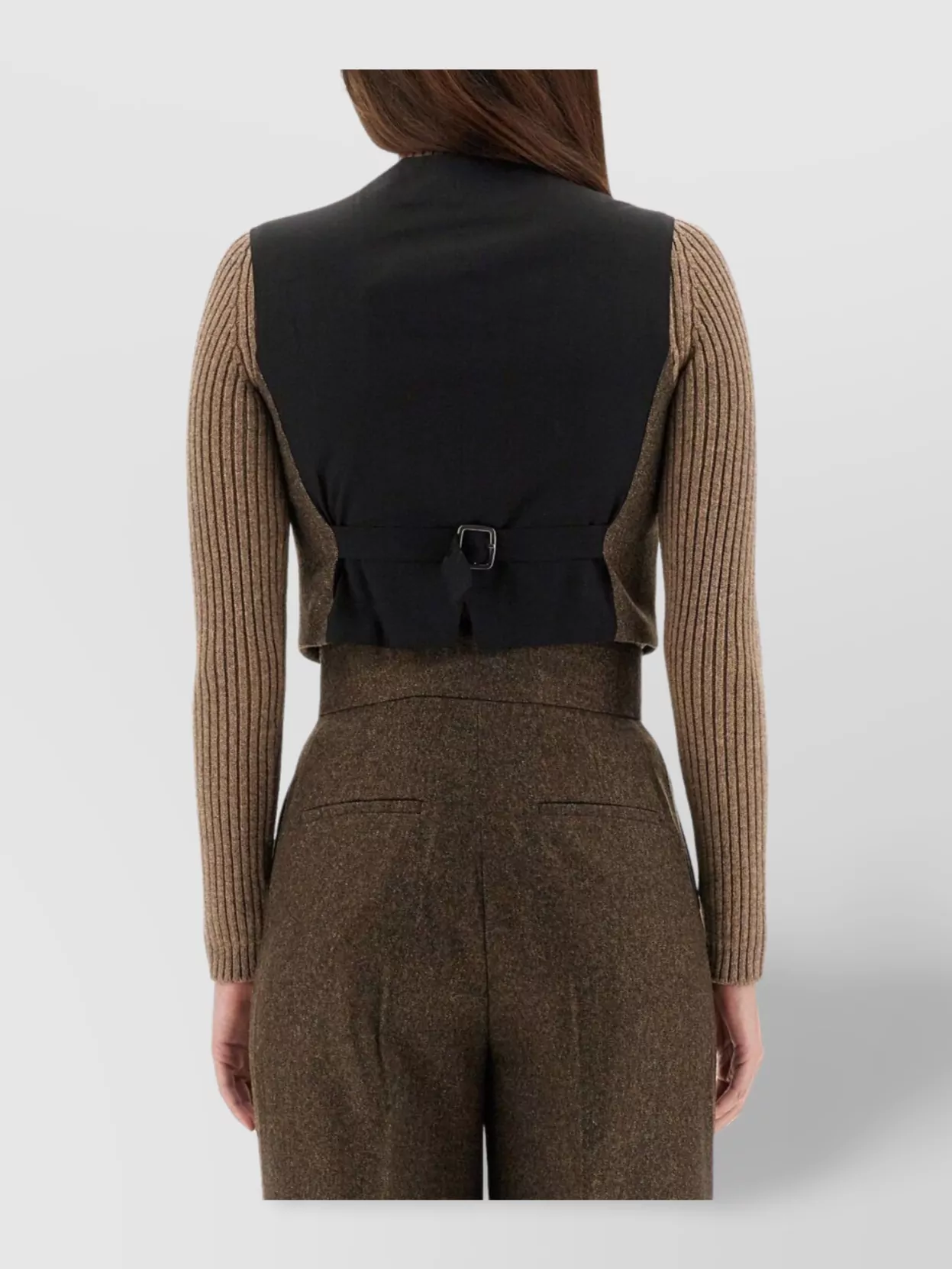Max Mara High Neck Sleeveless Ribbed Top In Brown