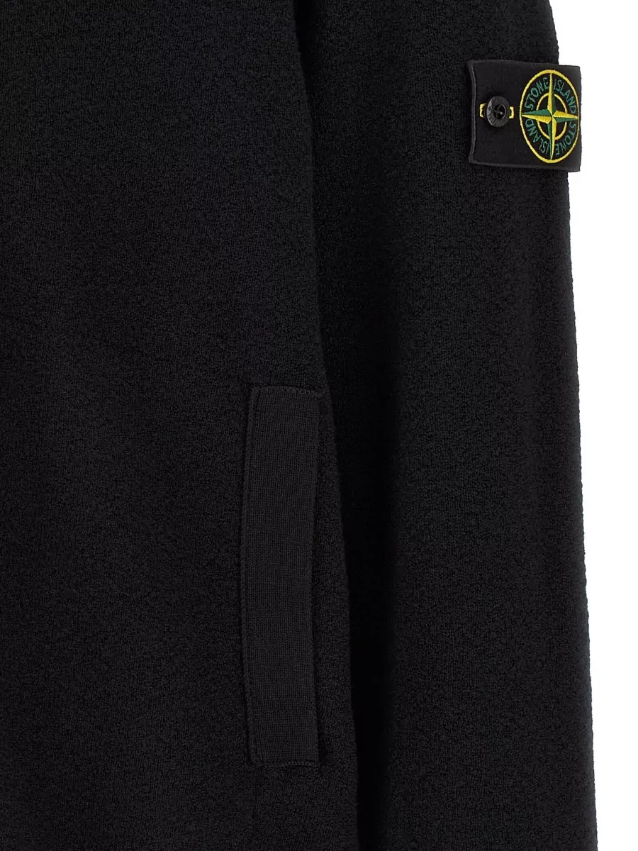 Stone Island Virgin Wool Textured-Knit High-Neck Cardigan