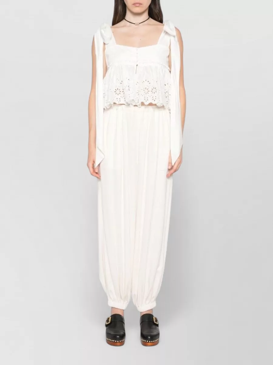 Chloé Cotton Embroidered Square Neck Sleeveless Cropped Top