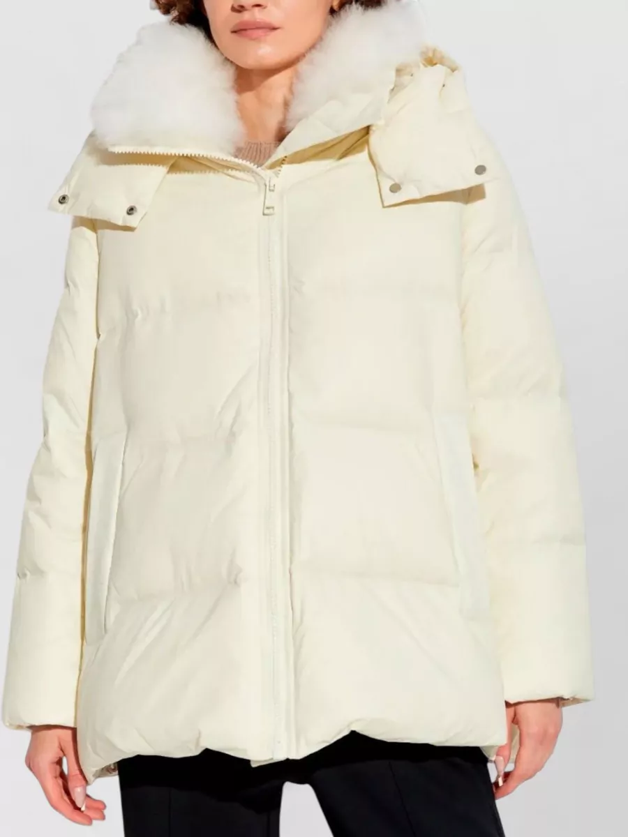Yves Salomon Hooded Down Jacket Detachable Lambswool Trim