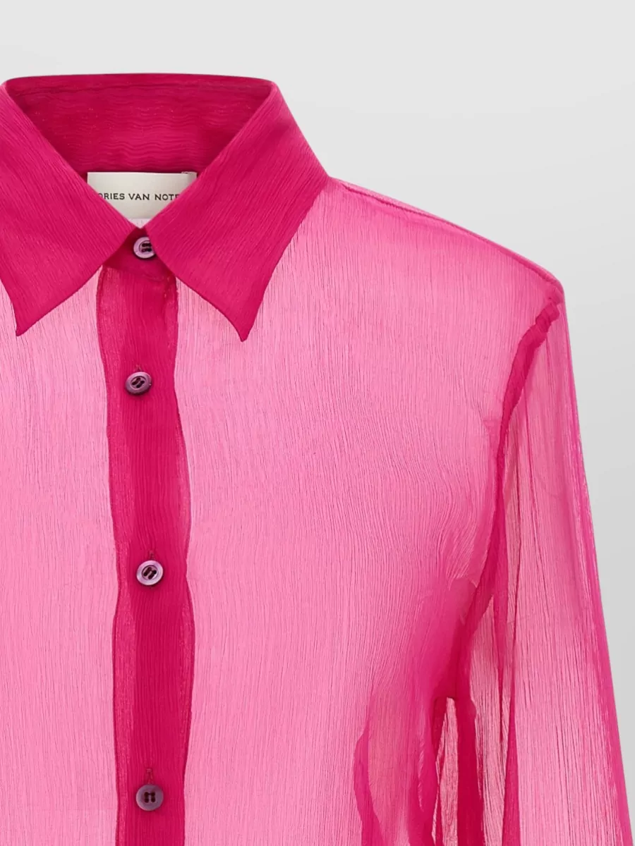 Dries Van Noten Silk Cloudy Asymmetric Long-Sleeve Shirt