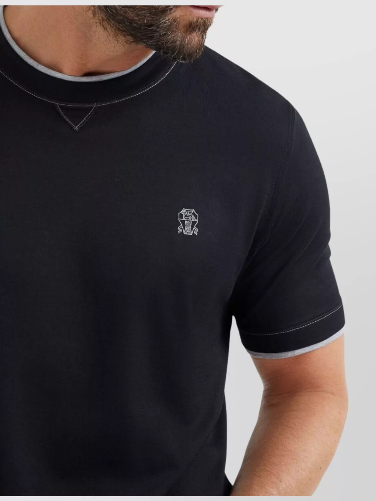 Brunello Cucinelli Logo Crew Neck Cotton T-Shirt With Contrast Trim