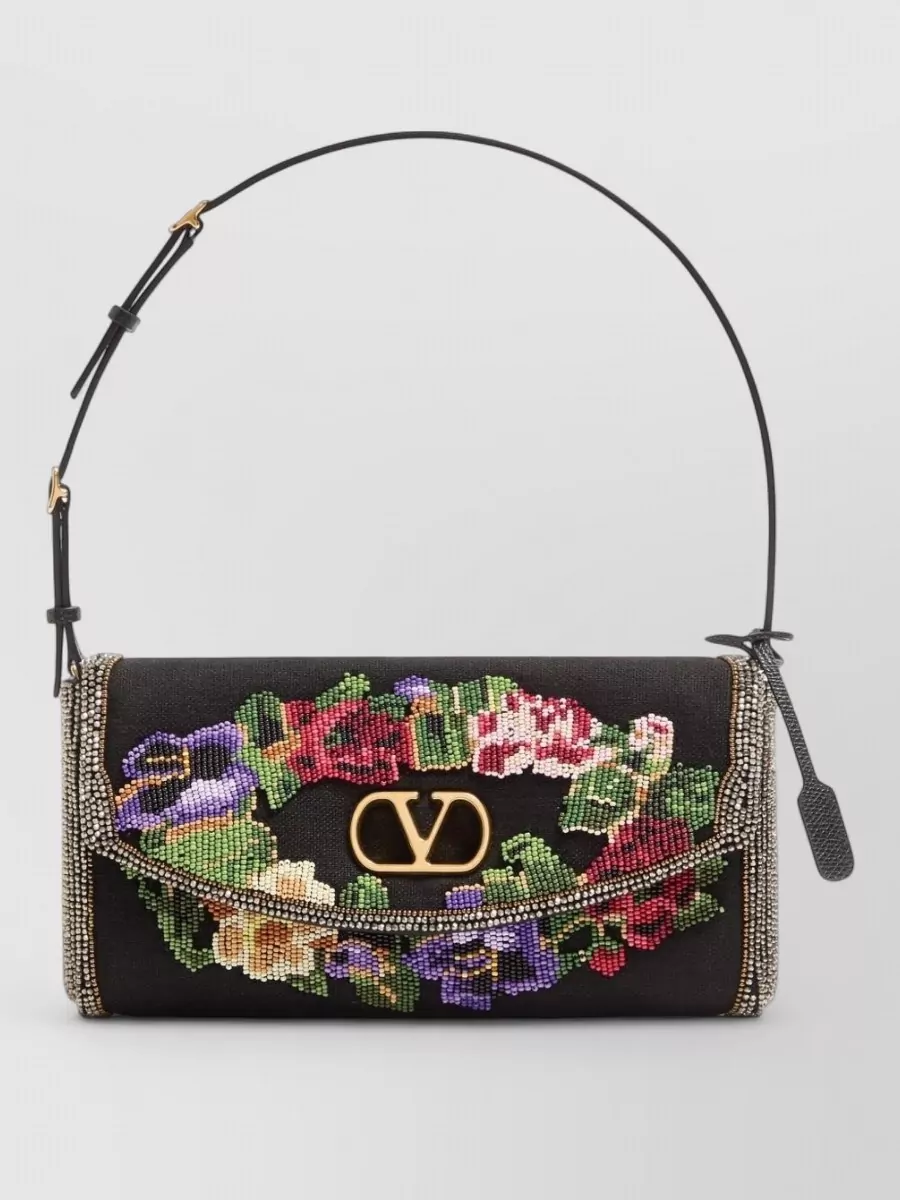 Valentino Garavani De vain small linen embroidered shoulder bag