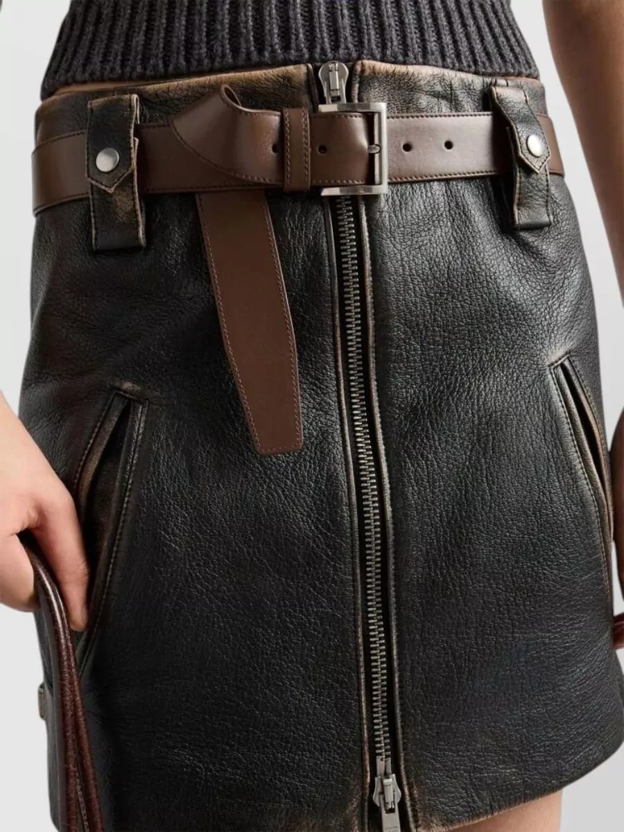 Prada Leather Fitted Skirt