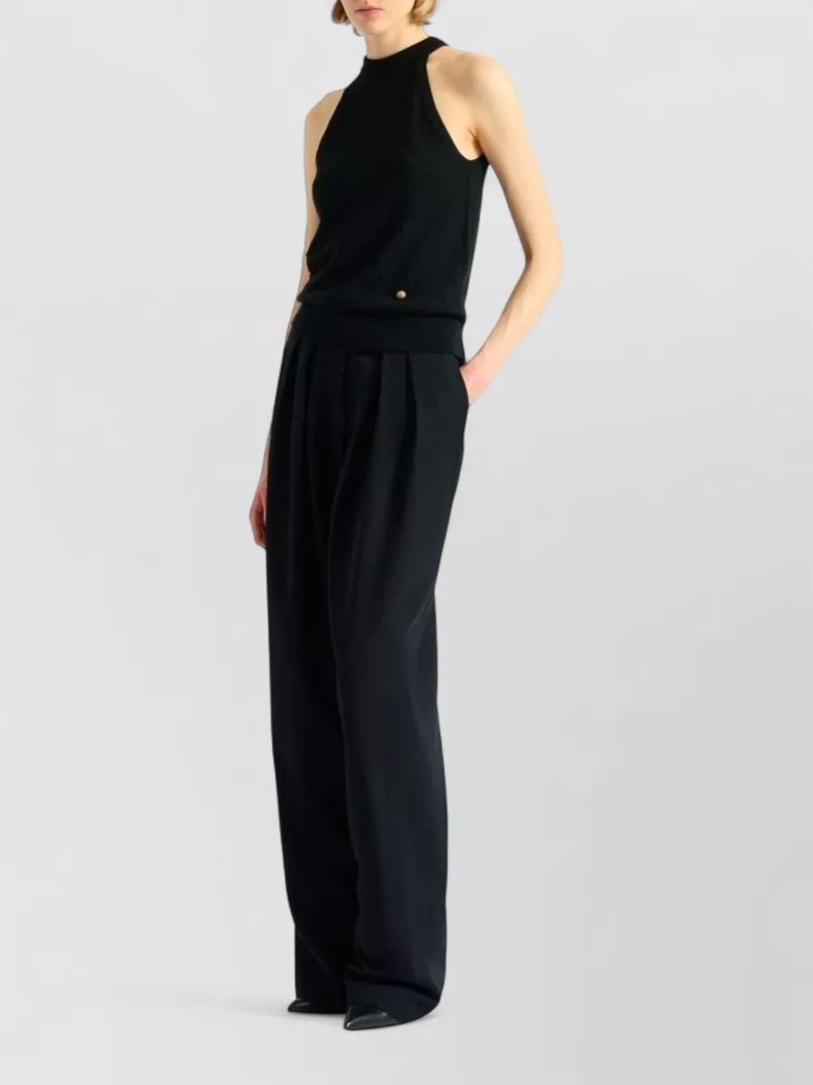 Balmain Wool Ribbed Sleeveless High-Neck Knitted Top