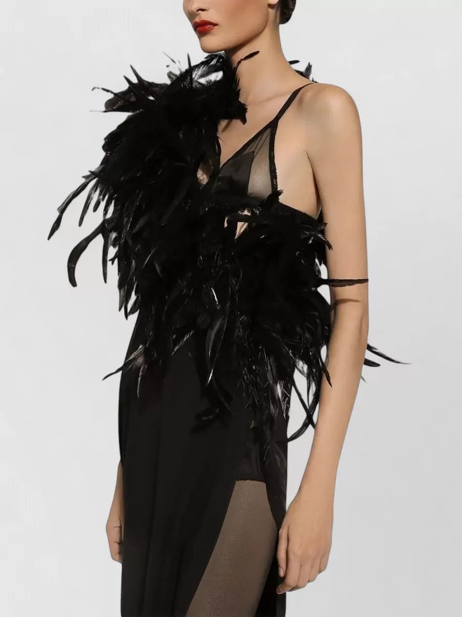 Dolce&Gabbana Floor Length One Shoulder Feather Dress